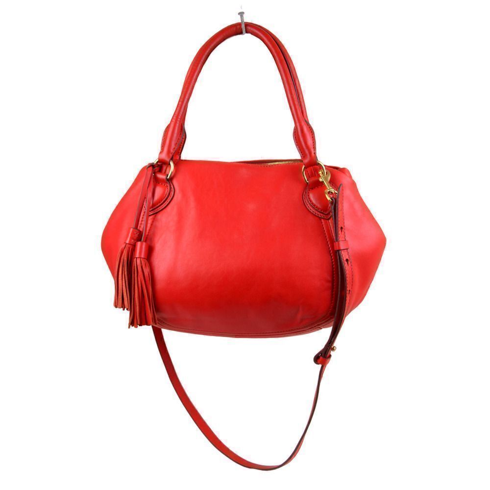 J.CREW RED GENUINE LEATHER THREE COMPARTMENTS HOBO SHOULDER BAG SATCHEL PURSE